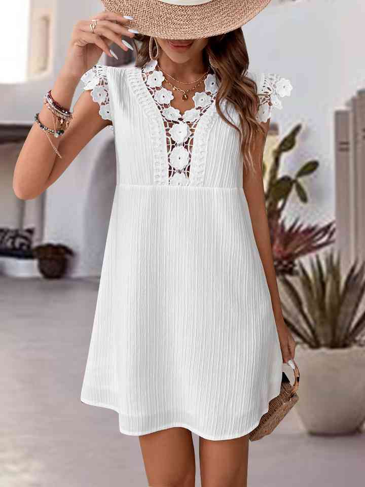 V-NECK CAP SLEEVE DRESS