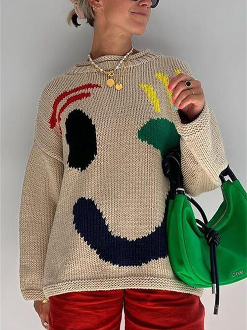 Smiley Face Long Sleeve Sweater