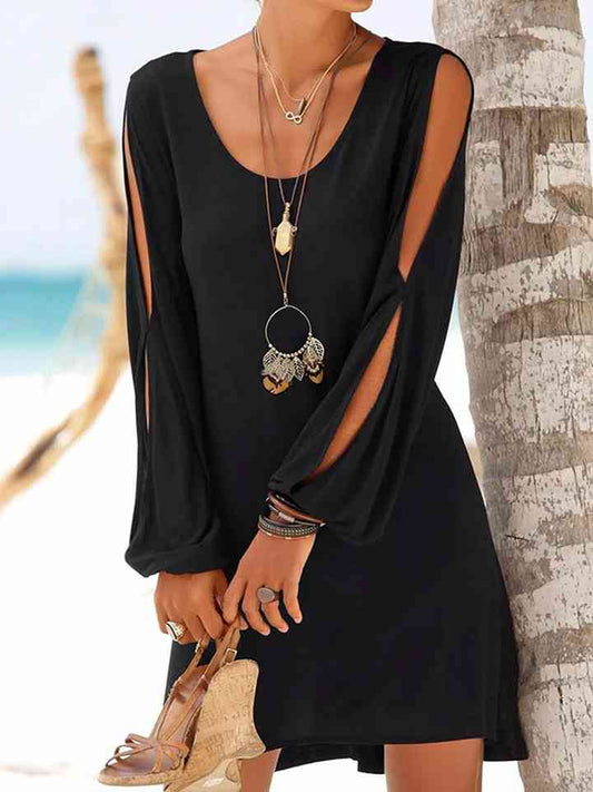 CUTOUT LONG SLEEVE ROUND NECK DRESS