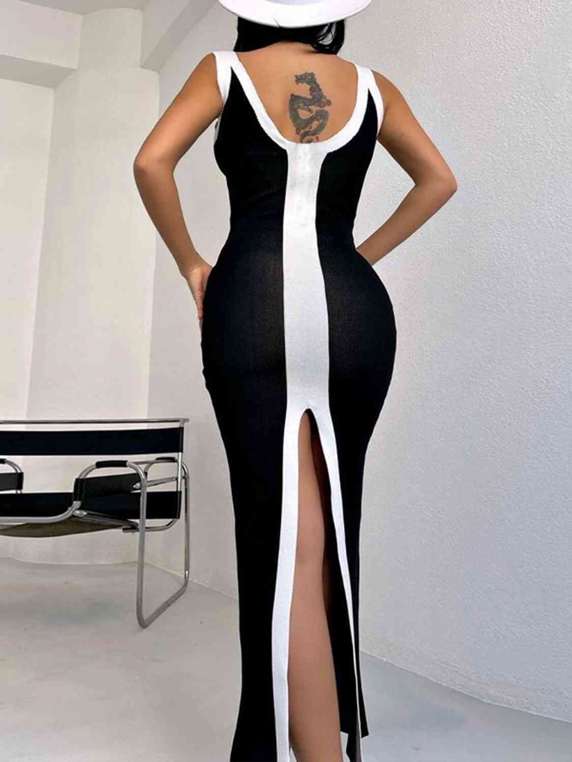 BETTY CONTRAST BACK SLIT MIDI