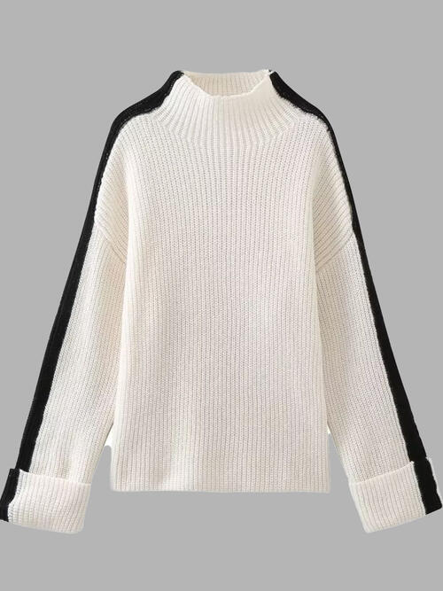 CONTRAST TURTLENECK LONG SLEEVE SWEATER