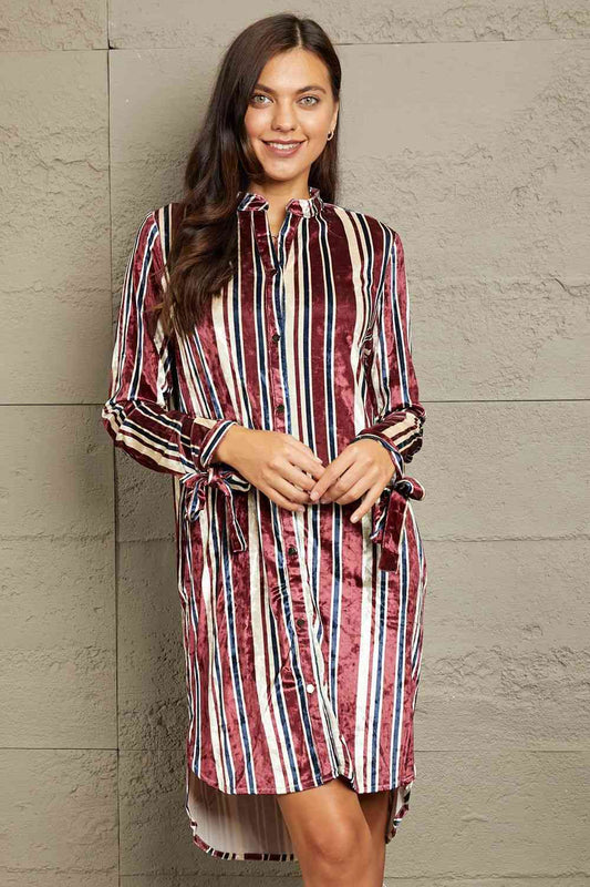 LINA STRIPE VELVET DRESS