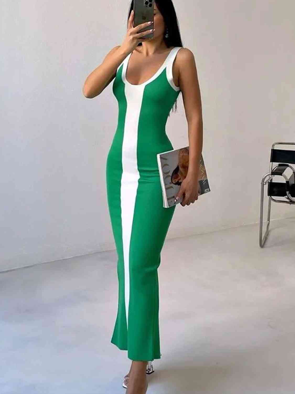 BETTY CONTRAST BACK SLIT MIDI