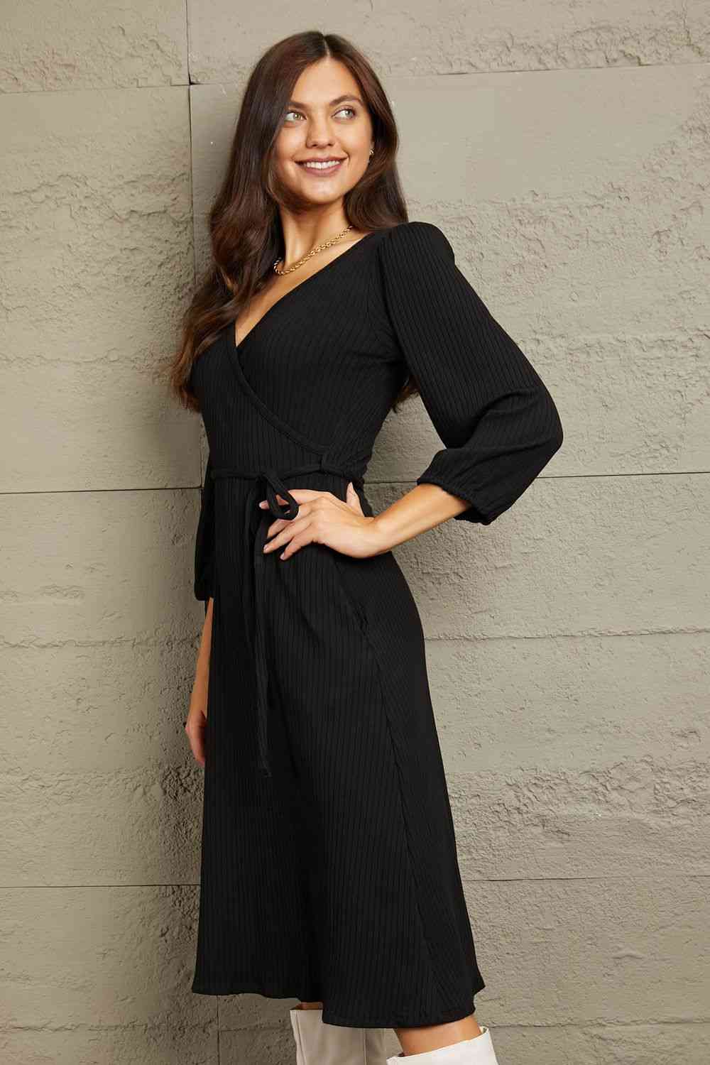 FULL SIZE BLACK FLARE RUCHING DRESS