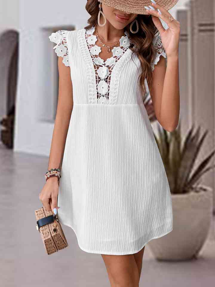 V-NECK CAP SLEEVE DRESS