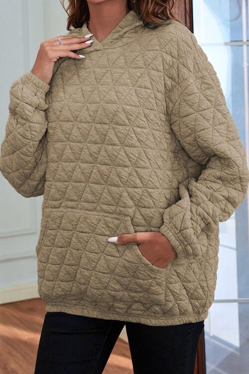 Quilted Long Sleeve Hoodie with Pocket