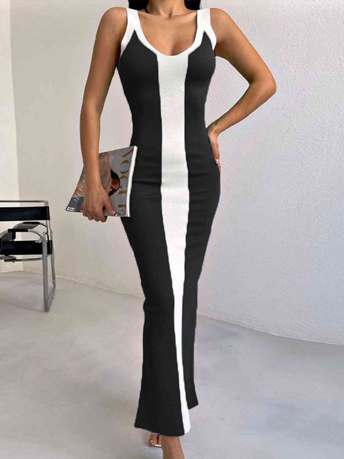 BETTY CONTRAST BACK SLIT MIDI