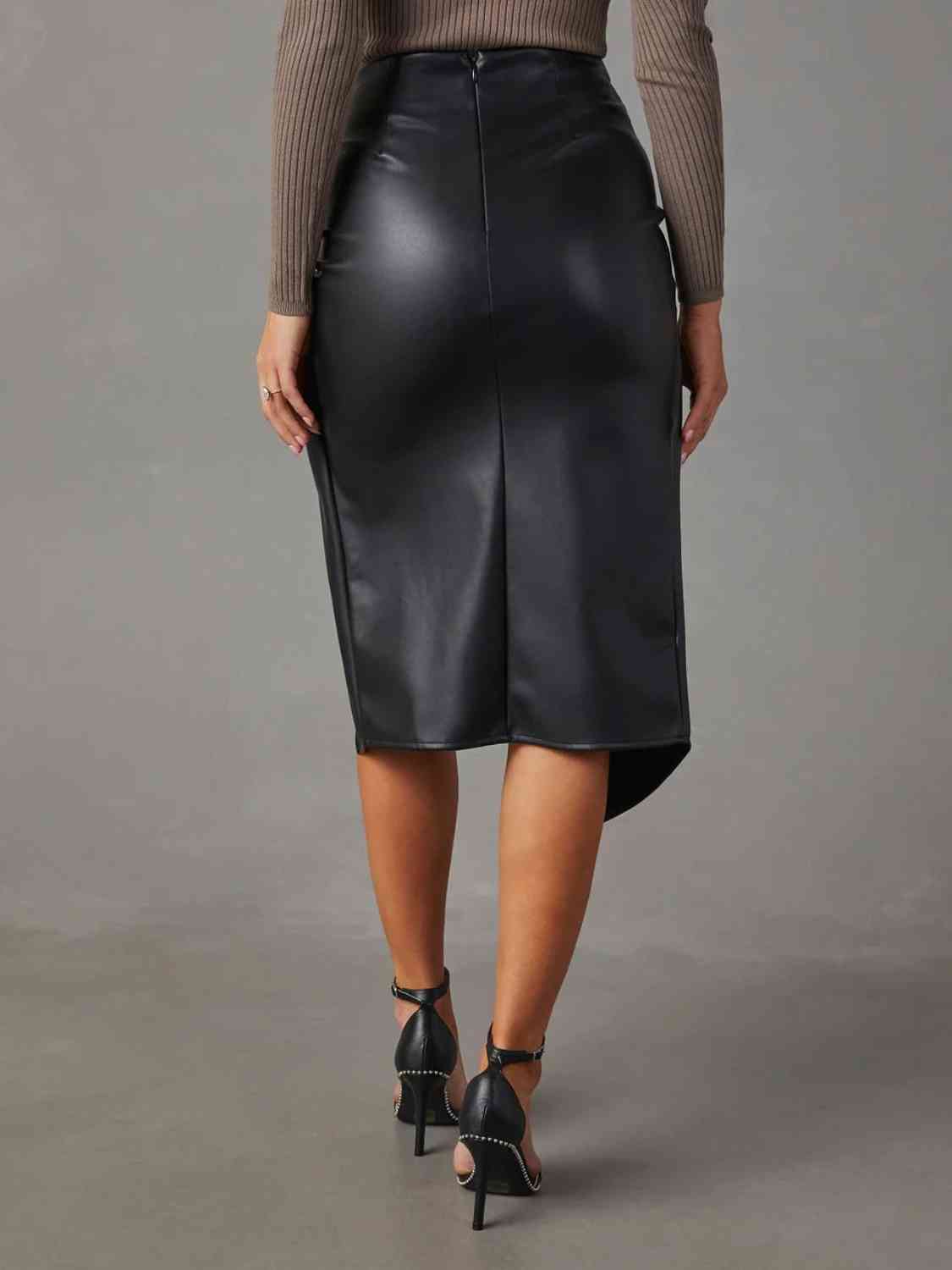 TWIST DETAIL FAUX LEATHER HIGH WAIST SKIRT