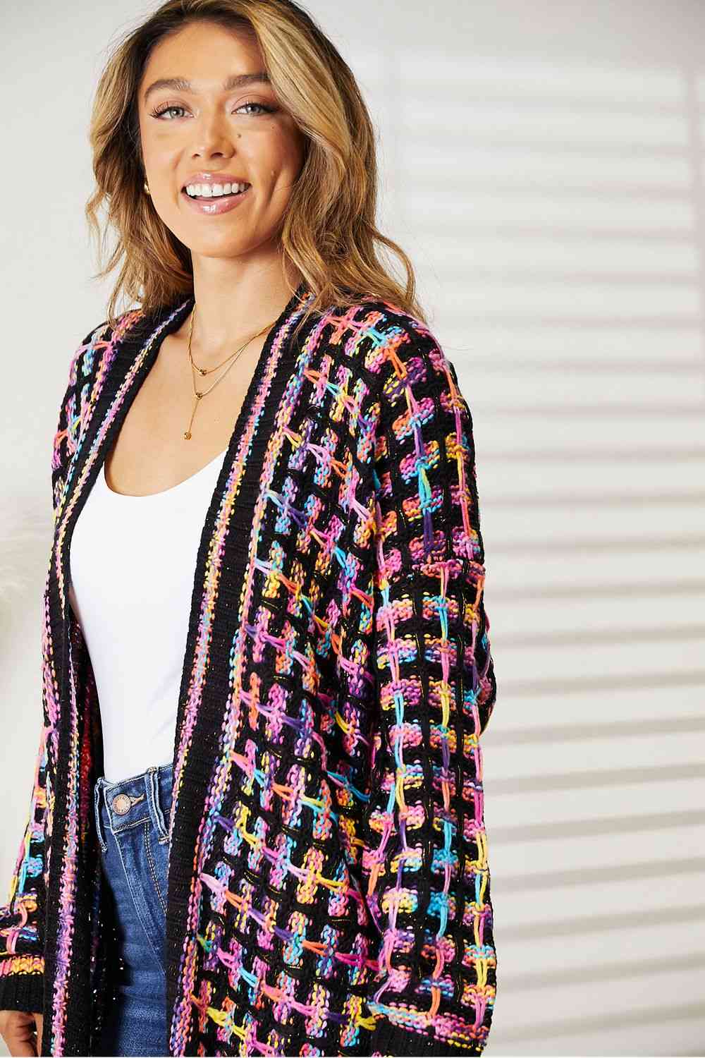 MULTICOLORED FRINGE HEM CARDIGAN