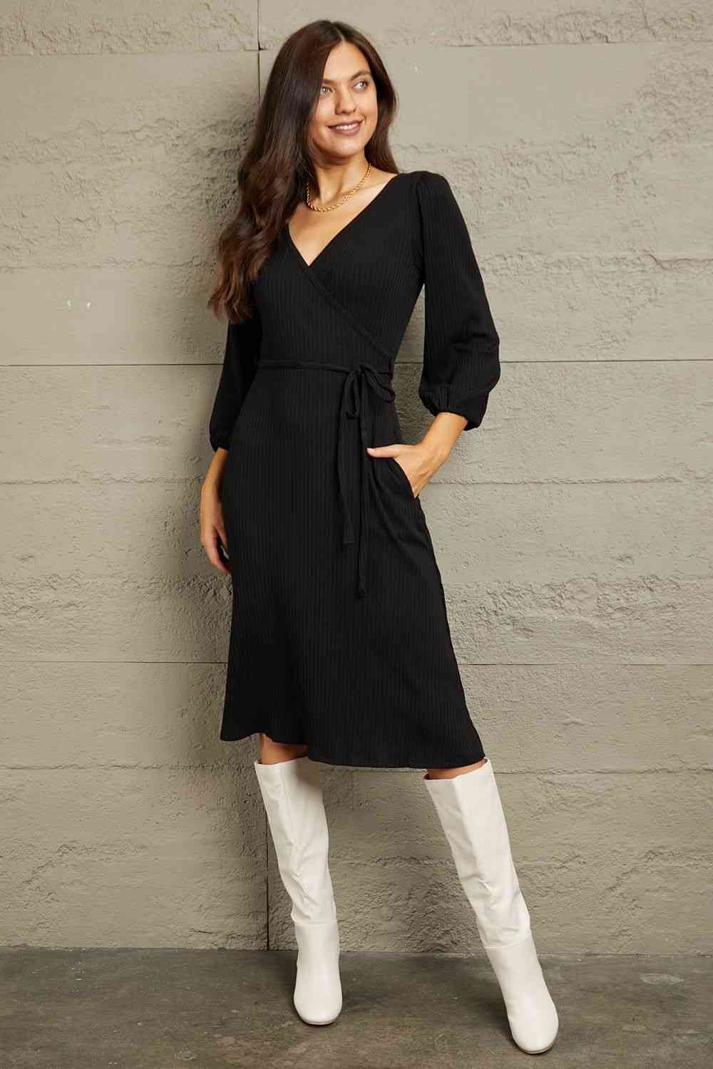 FULL SIZE BLACK FLARE RUCHING DRESS