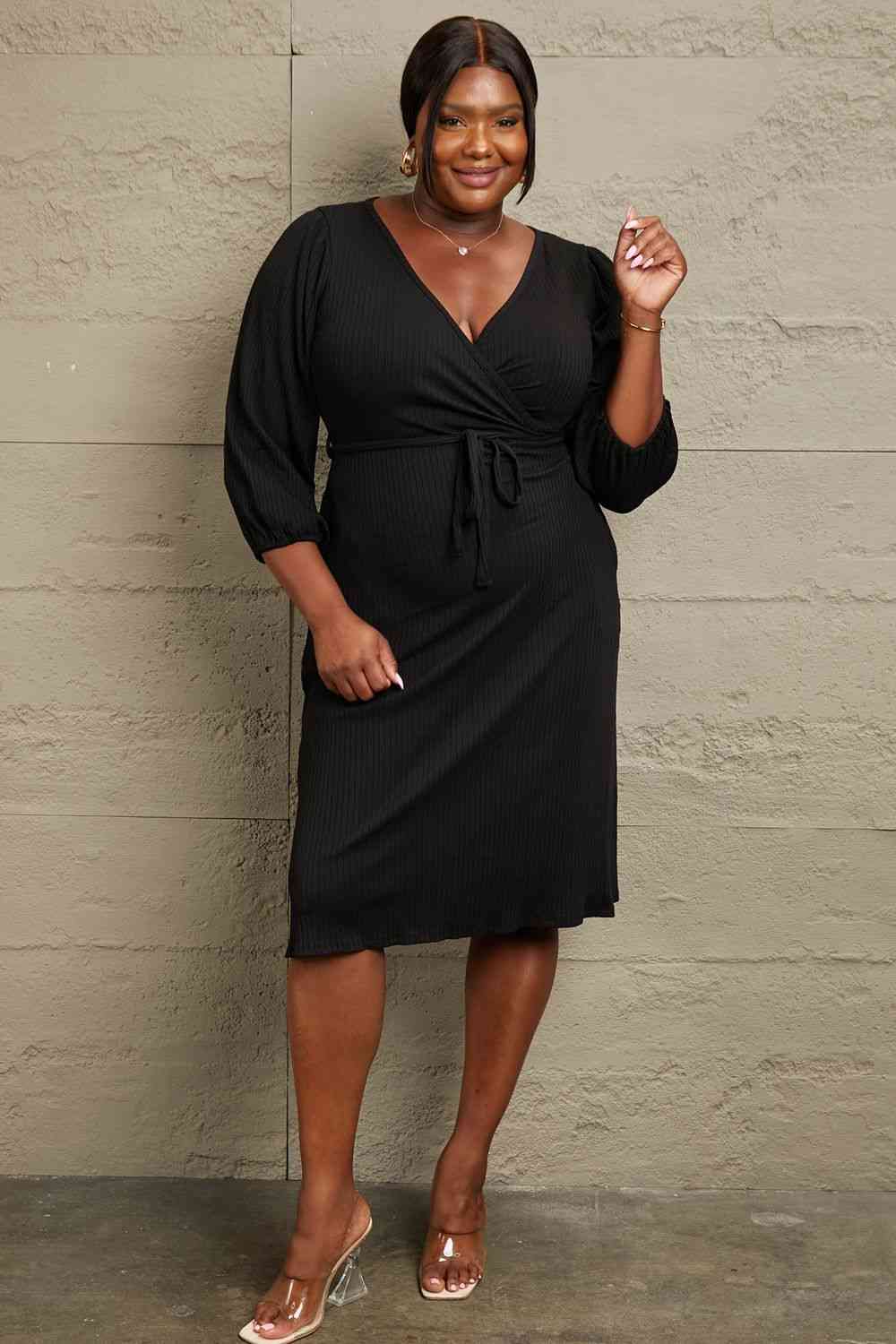 FULL SIZE BLACK FLARE RUCHING DRESS